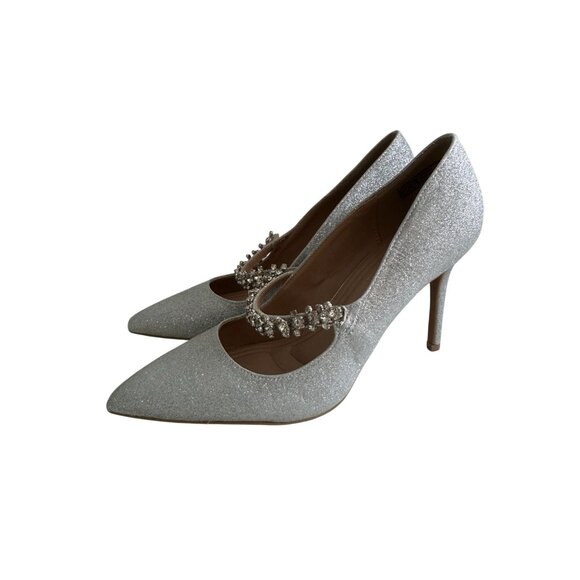 BCBGENERATION Silver Glitter Mary Jane Heels Size 7.5 NEW NWOB - Picture 4 of 9